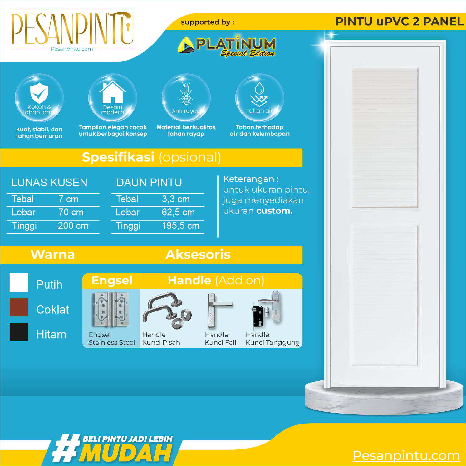 Pintu uPVC Premium 2 Panel - Platinum Spesial Edition